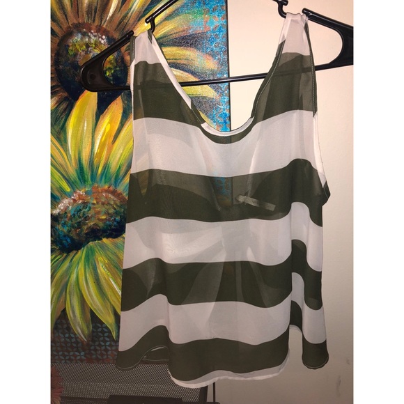 Army Green & White Stripped Tank - Picture 1 of 2